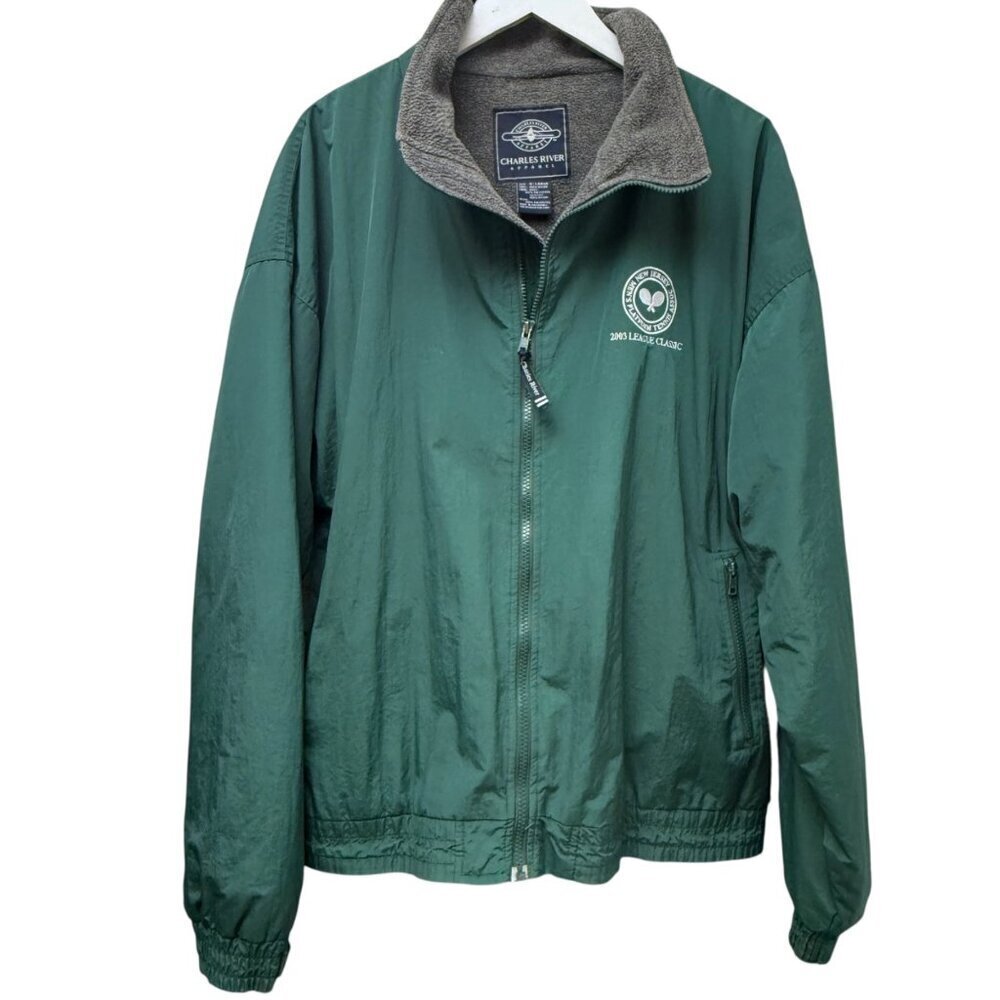 Men's Fleece Lined Jacket XL Green NJ Platform Tennis Logo Vtg Charles River